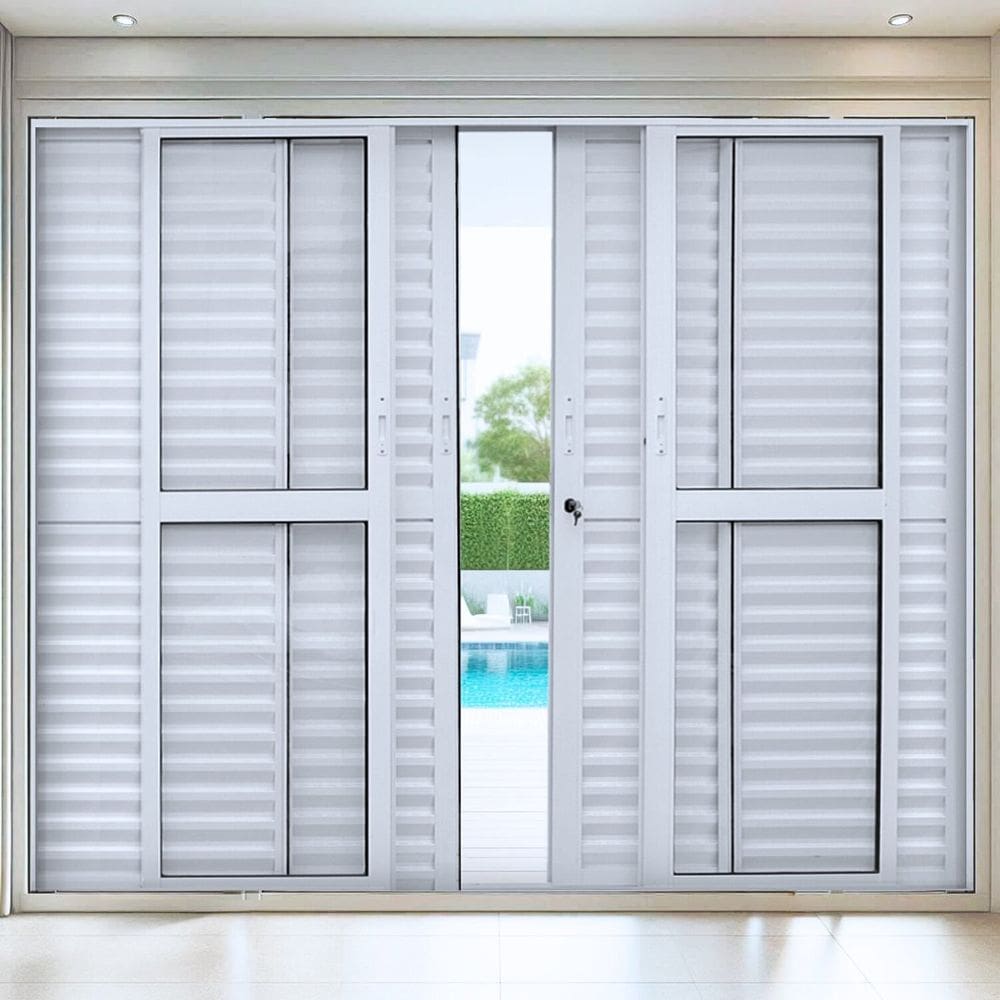 Porta Balção de Aluminio 210x200cm 4 Folhas Moveis e 2 Folha Fixa Branco