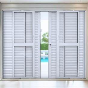 Porta Balção de Aluminio 210x200cm 4 Folhas Moveis e 2 Folha Fixa Branco