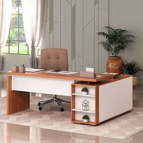 mesa de escritório em l connect ii 1 pt freijó e branca