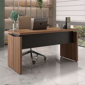 mesa de escritório lane nogal e preta 145 cm