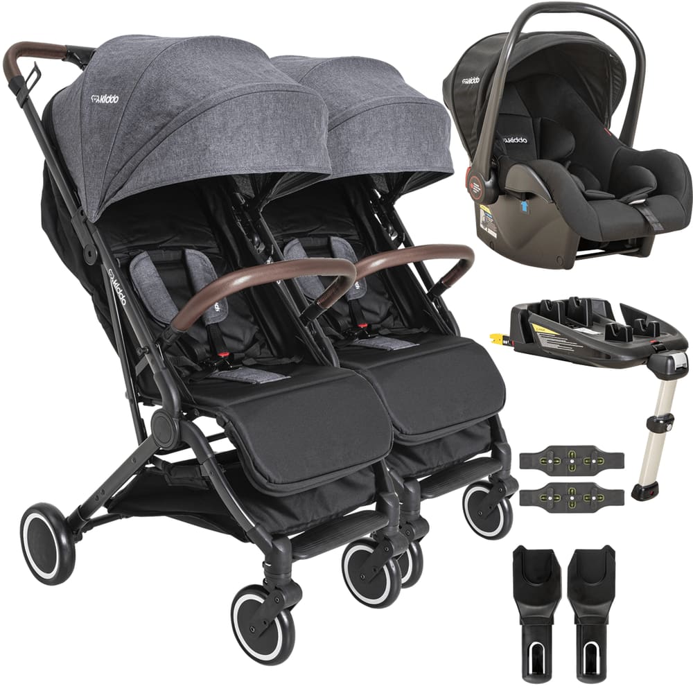 Carrinho de Gemeos Kiddo Bebe Conforto Base ISOFIX Sprint Grafite
