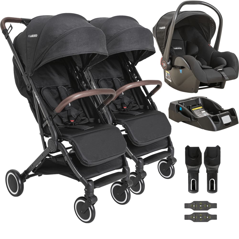 Carrinho para Gemeos Kiddo com Bebe Conforto Base Sprint Preto