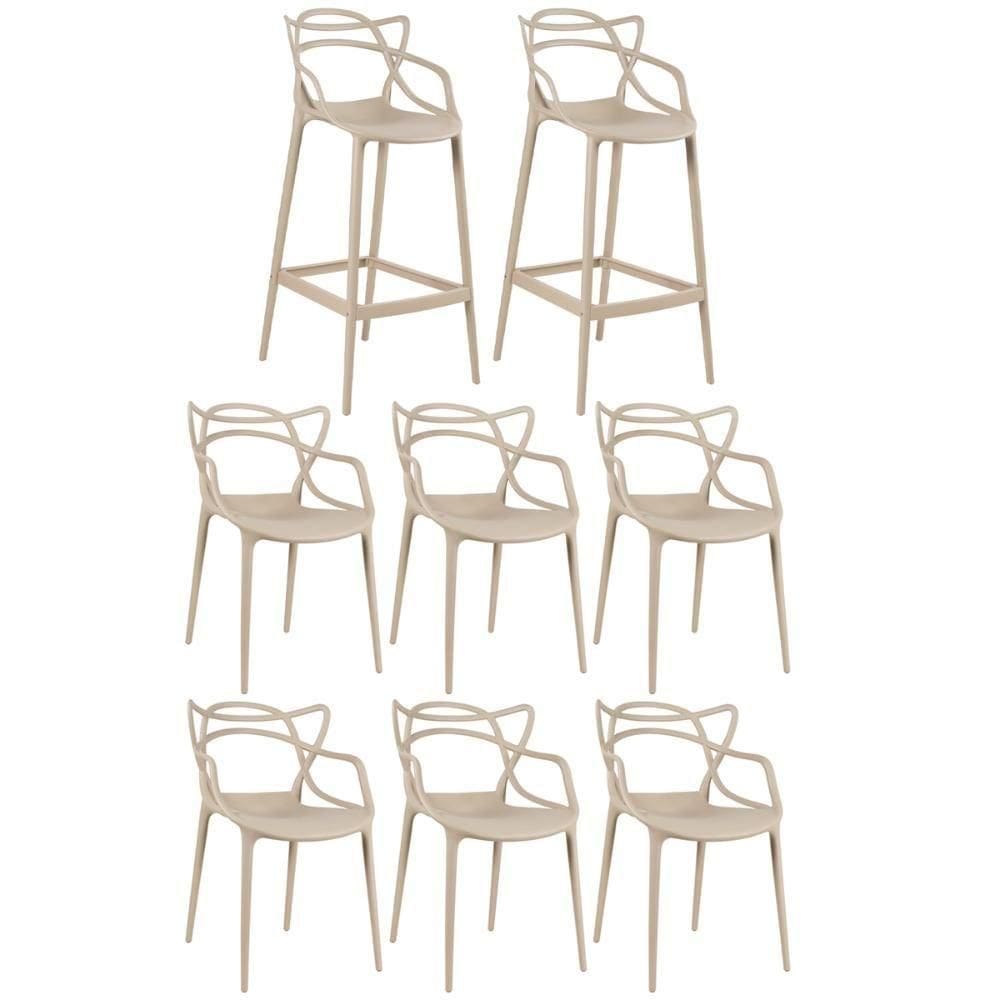 6 Cadeiras + 2 Banquetas Altas Masters Allegra Nude