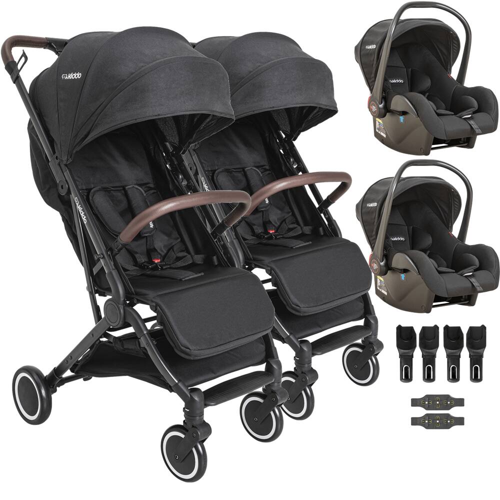 Carrinho para Gemeos Kiddo com 2 Bebe Conforto Sprint II Preto