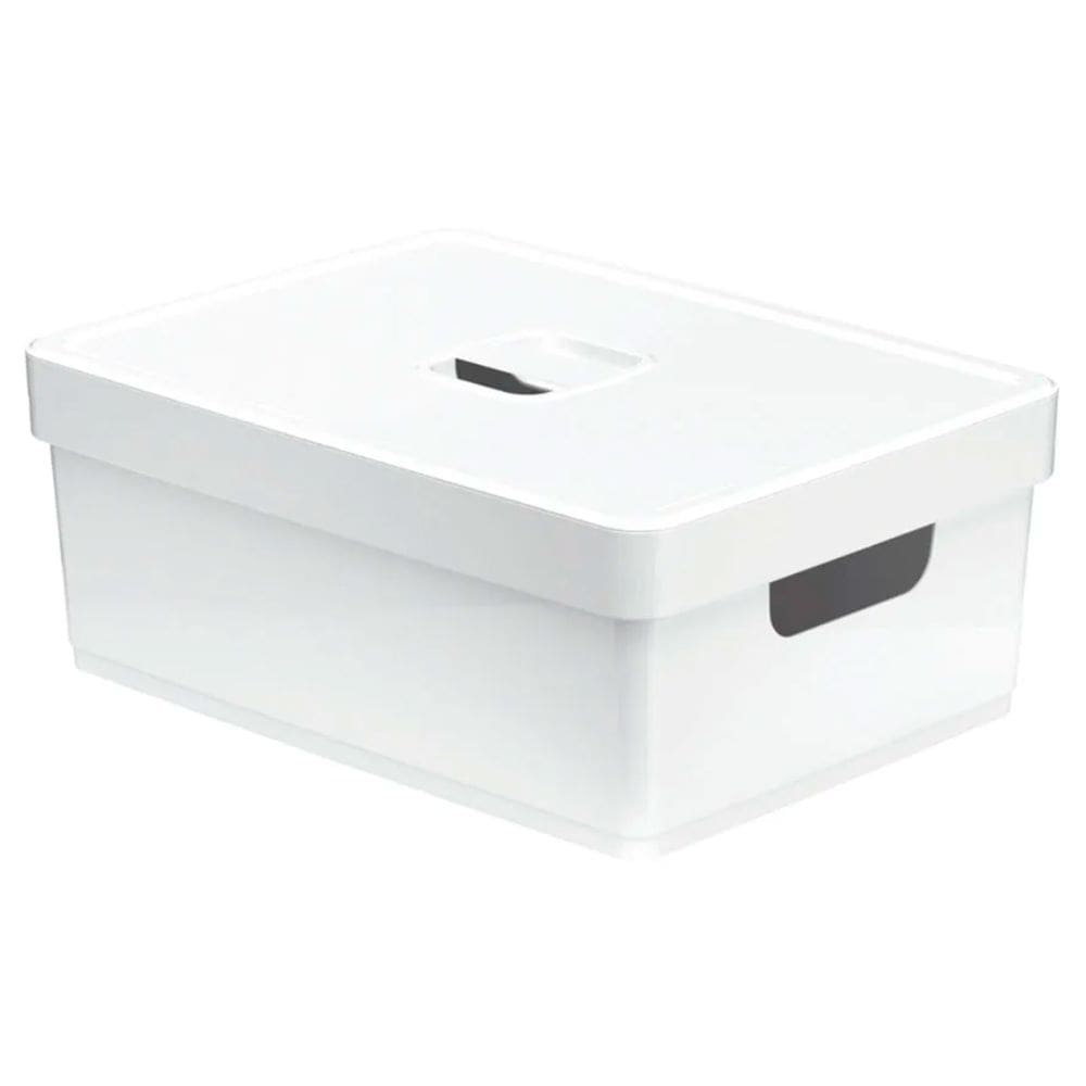 Cesto Caixa Organizadora Lisa de Plástico Resistente Média Com Tampa Capacidade 5 Litros