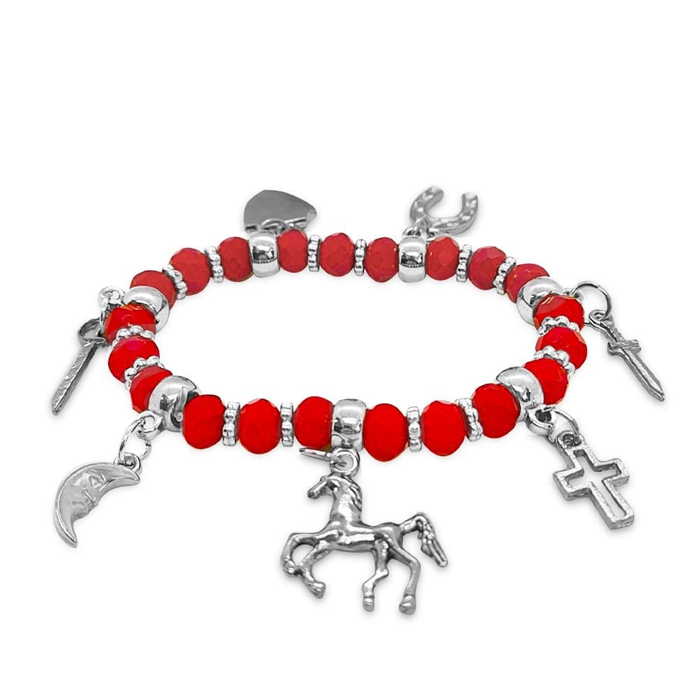Pulseira São Jorge Vermelha Ajustável  Detalhes pratas