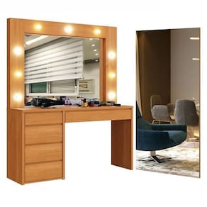 Conjunto Penteadeira Camarim 184x136cm Anne e Espelho Decorativo 180x90cm Retangular Naturale