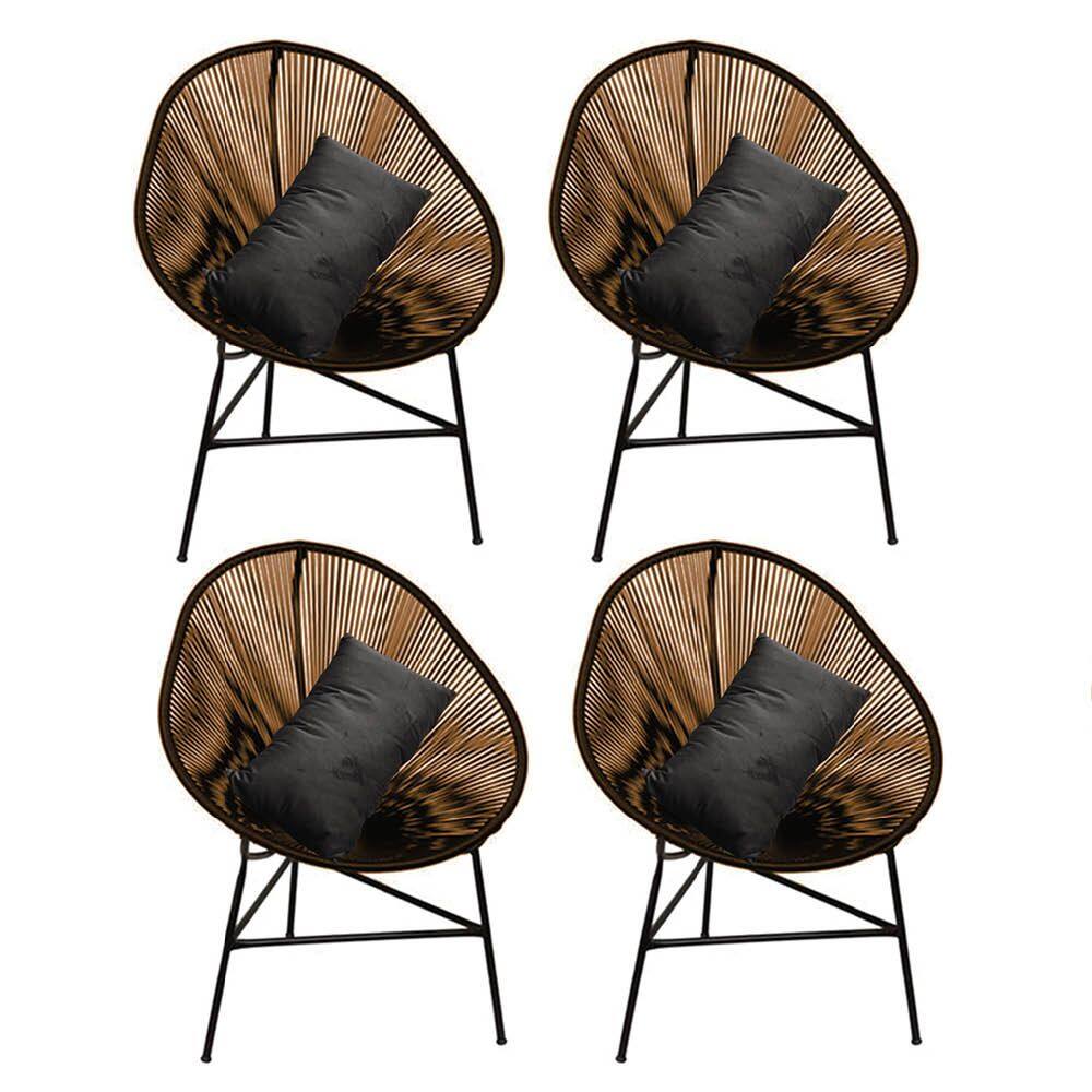 Kit 04 Poltrona Cadeira Acapulco Plus com Almofada Quadrado Marrom Corino Cinza - Ahazzo Móveis