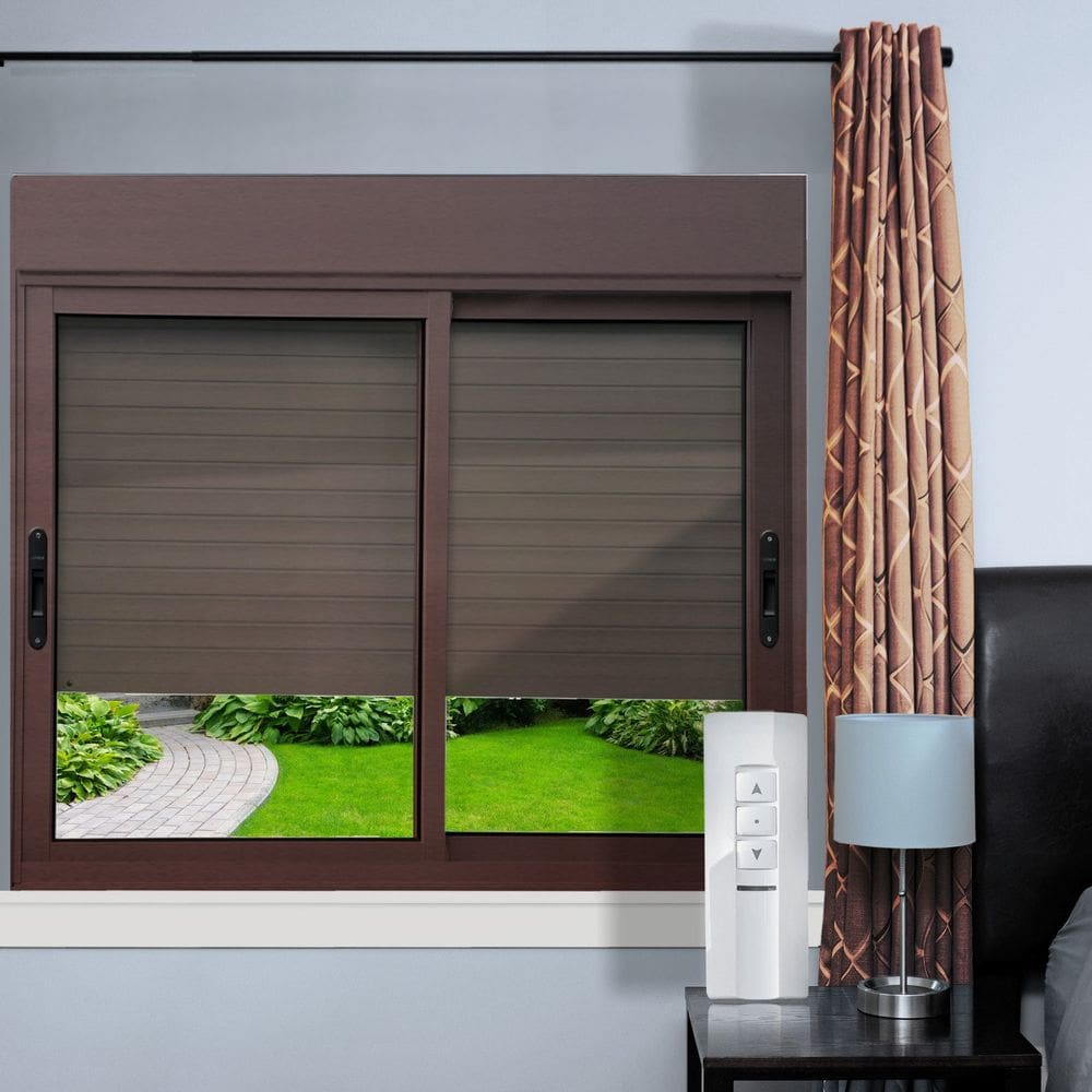 Janela Elite 2 Folhas Moveis com Persiana Integrada Correr com Motor e Controle Remoto 140 X 120 Vidro Liso Corten