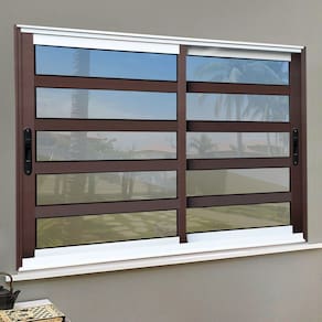 Janela Elite com Travessas 2 Folhas Moveis 120 X 150 Vidro Reflex Mix Corten