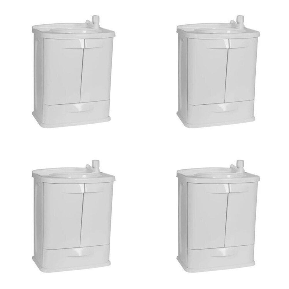 Kit com 4 Gabinetes para Banheiro em Plástico com Lavatório Fit sem Torneira Astra Branco