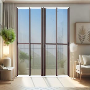 Porta de Correr 4 Folhas Moveis 210 X 240 Elite com Fechadura Tetra Vidro Reflex Mix Corten