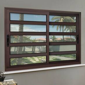 Janela Elite com Travessas 2 Folhas Moveis 100 X 150 Vidro Liso Corten