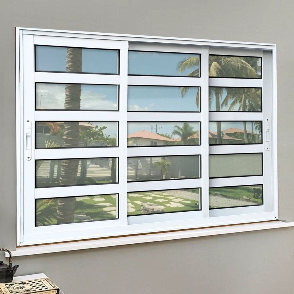 Janela Elite com Travessas 3 Folhas Moveis Sequenciais 120 X 150 Vidro Liso Branco
