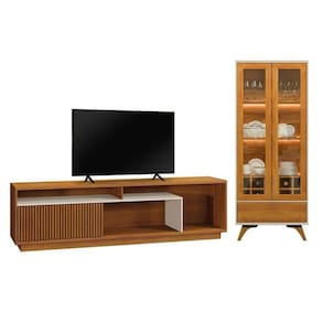 Conjunto Rack para Tv até 75 Polegadas Granada e Cristaleira 2 Portas Reflecta Naturale/Off White