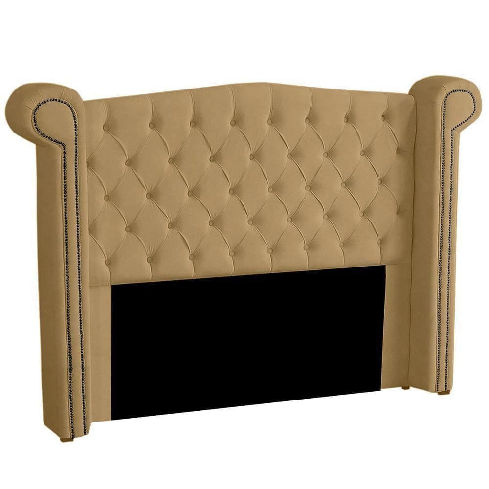 Cabeceira Casal Queen Size Estofada Para Cama Box Ayla Veludo Bege Escuro