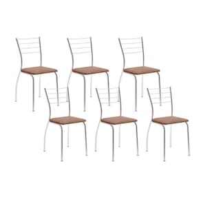 Cadeira Sala de Jantar 1700 Kit 6 Un Cromado/Suede Conhaque - Carraro