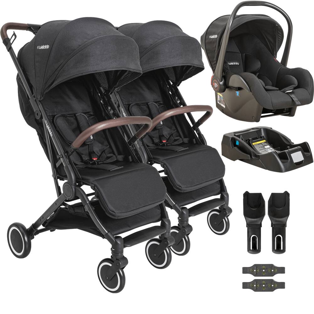 Carrinho Sprint Preto para Gemeos Kiddo com Bebe Conforto Base