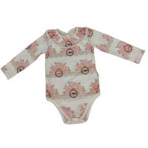 Body bebe fem com brilho Kikixodó Off Floral