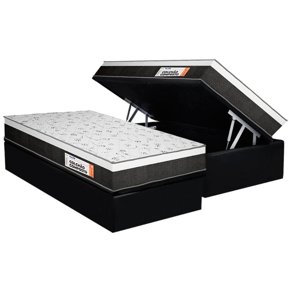 Cama Box Baú Solteiro: Colchão Ortopédico Plumatex Falcon Ultra Firme + Base CRC Suede Black(88x188)