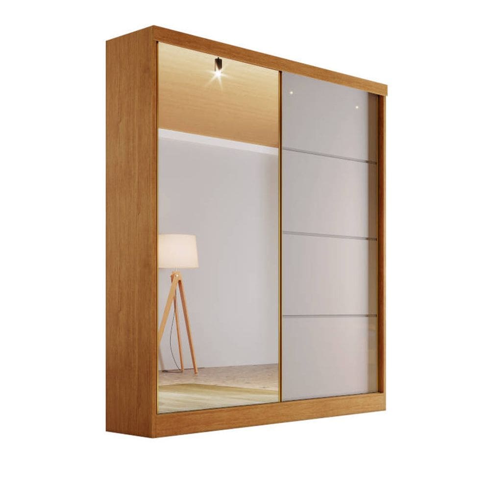 Guarda-roupa solteiro espelho 1,80m 100%MDF - Veneza-Nature/Off - Bianchi Móveis