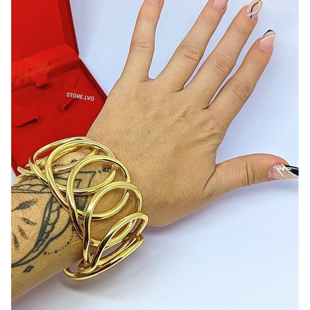 Pulseira Bracelete Punk Geométrica oca Lisa Argola Folheado a Ouro Aberto Ajustável Punho de Braço Lançamento 2024 Moda