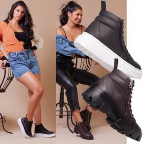 Kit Coturno Feminino Preto Para Um Estilo Urbano + Coturno Feminino Tratorado Marrom.
