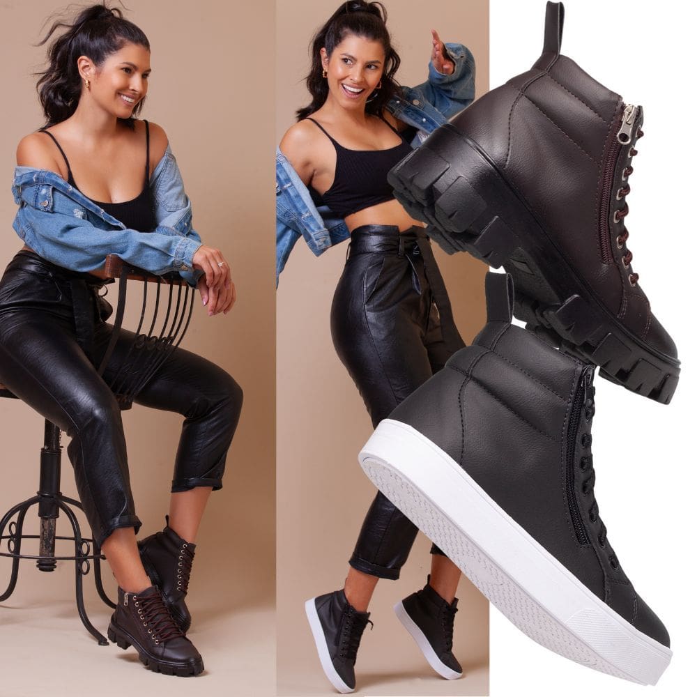Kit Coturno Feminino Ankle Boot + Tênis Feminino Cano Longo, Versatilidade Em Diferentes Ocasioes.