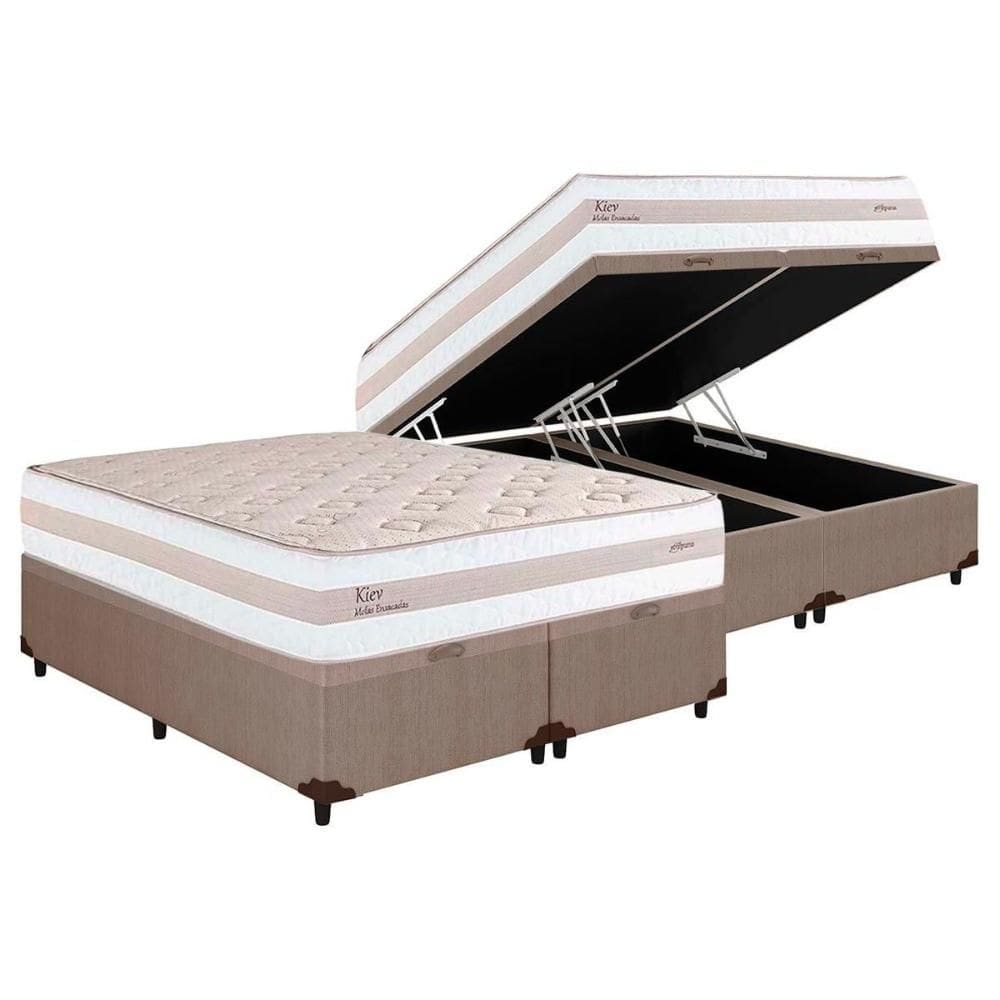 Cama Box Baú Queen: Colchão Molas Herval MasterPocket Ensacadas Kiev + Base CRC Courano Clean(158x198)