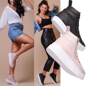 Kit Coturno Feminino Rosa Plataforma Para Um Toque De Cor + Coturno Preto Esporte.