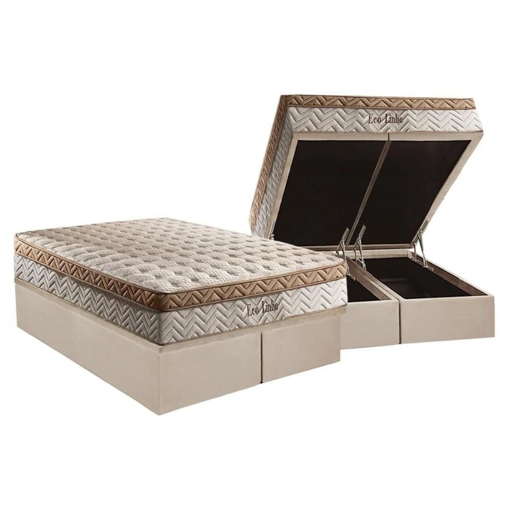 Cama Box Baú King: Colchão Molas MasterPocket Ensacadas Paropas   Eco Linho + Base CRC Suede Clean(193x203)
