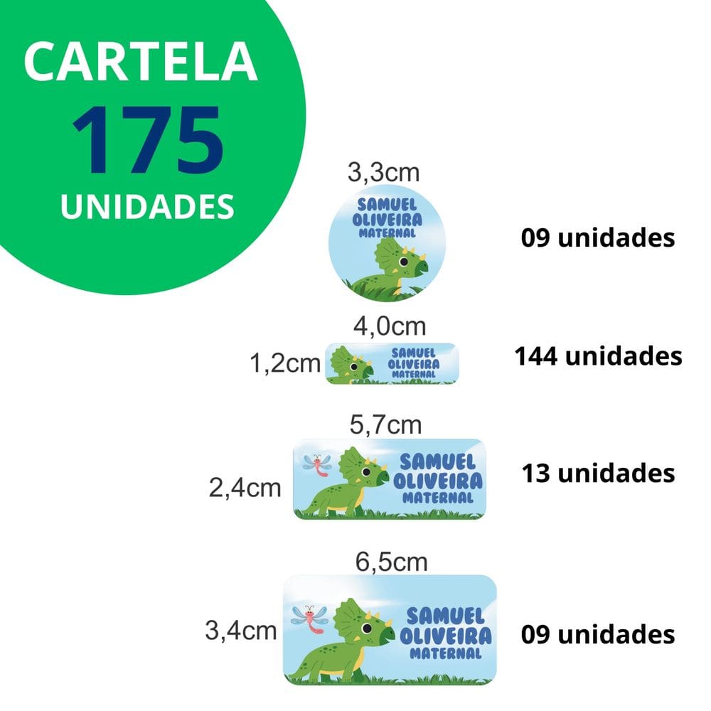 Adesivo Etiqueta Escolar Personalizado Vinil Dinossauro 175 UN