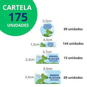 Adesivo Etiqueta Escolar Personalizado Vinil Dinossauro 175 UN