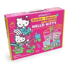 Quebra-Cabeça Infantil 4 em 1 Para Colorir Hello Kitty - Com 72 Peças E 3 Hidrocor - Leo&Leo