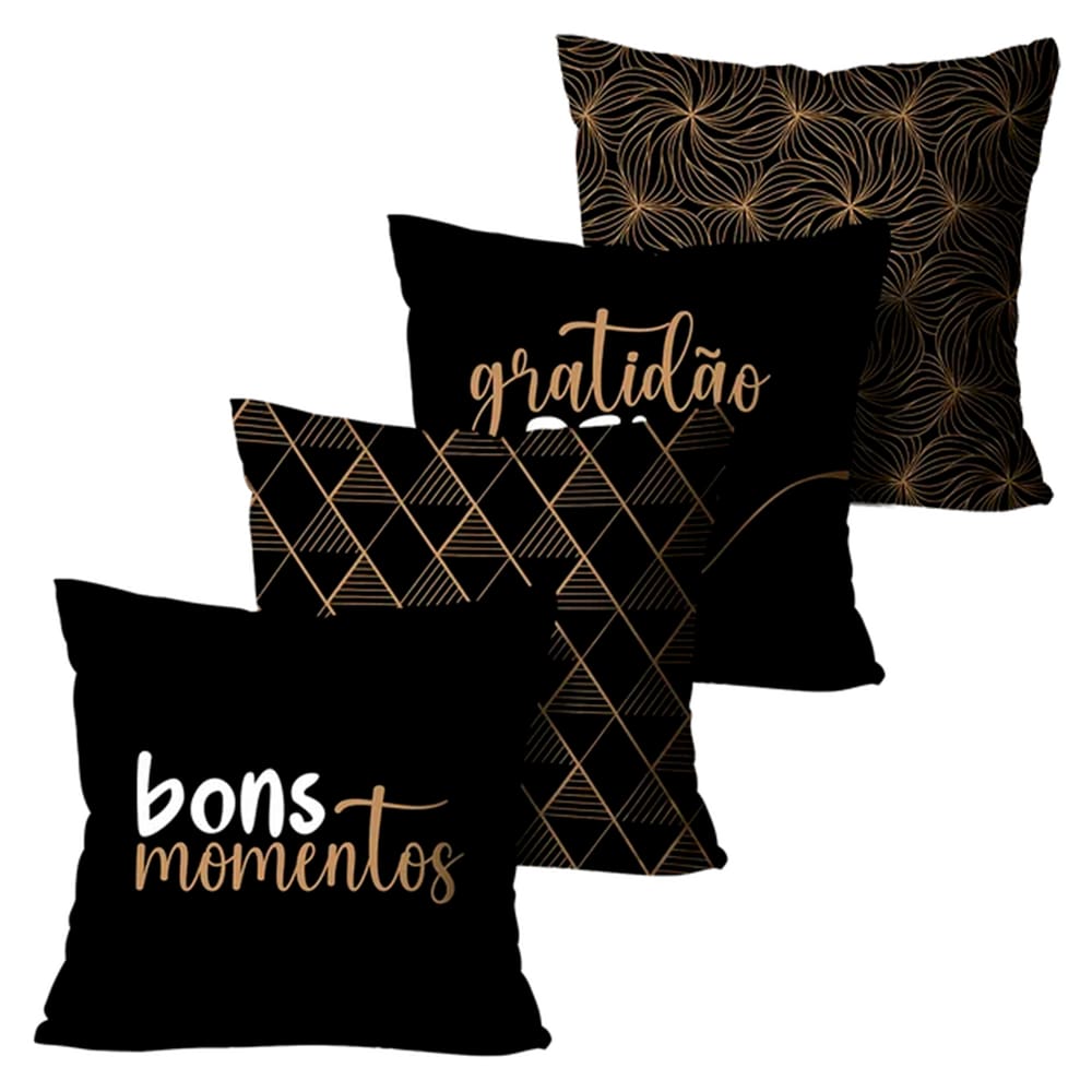 Kit 4 Capas Para Almofadas Decorativas Bons Momentos 45X45cm