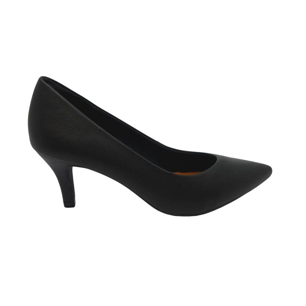 Sapato Scarpin Preto Salto Fino Baixo em Couro Usaflex