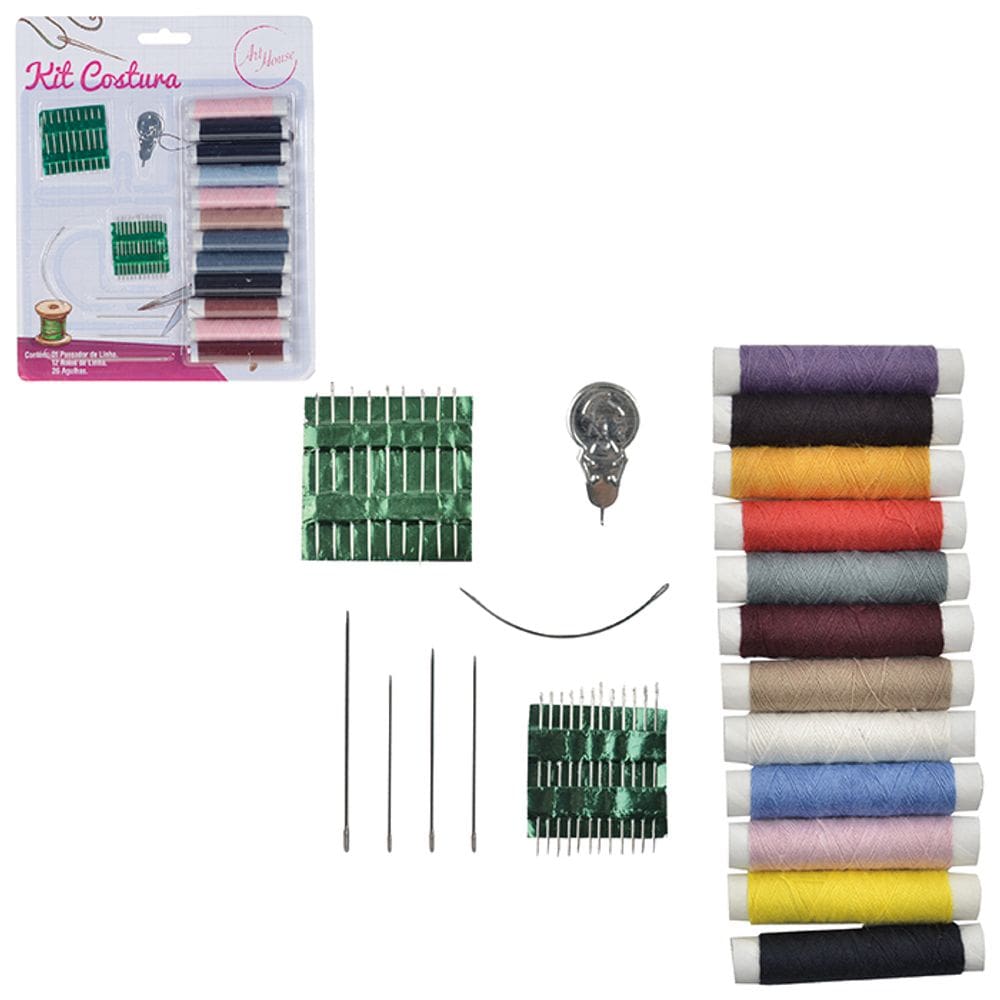 Kit Costura Agulhas e Linhas - Jogo de Agulhas e Linhas 39 peças - Agulhas e Linhas Kit Costura - PANAMI
