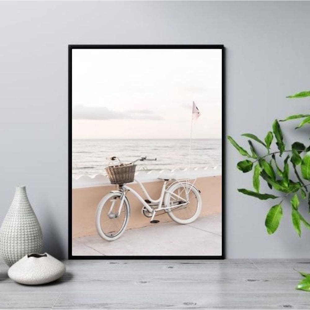 Quadro Bicicleta Na Praia 24X18Cm - Com Vidro