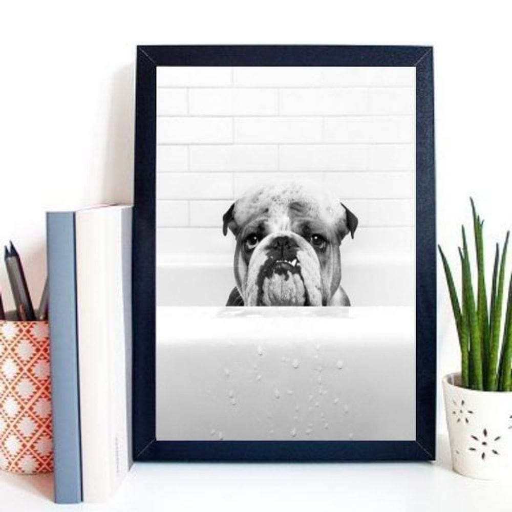 Quadro Para Banheiro Bulldog Na Banheira 33X24Cm