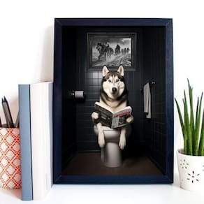 Quadro Divertido Banheiro Husky Siberiano 33X24Cm