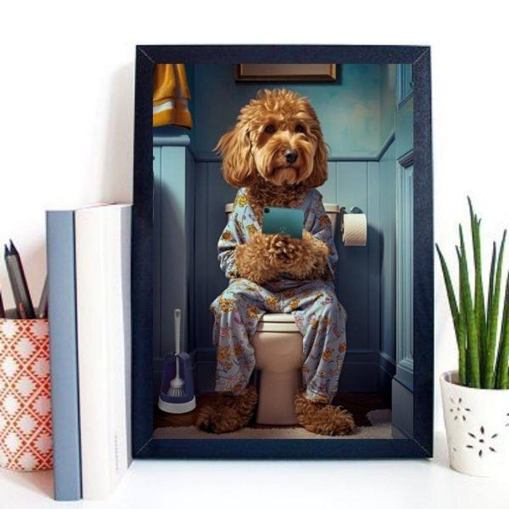 Quadro Para Banheiro Cachorrinho Poodle 33X24Cm