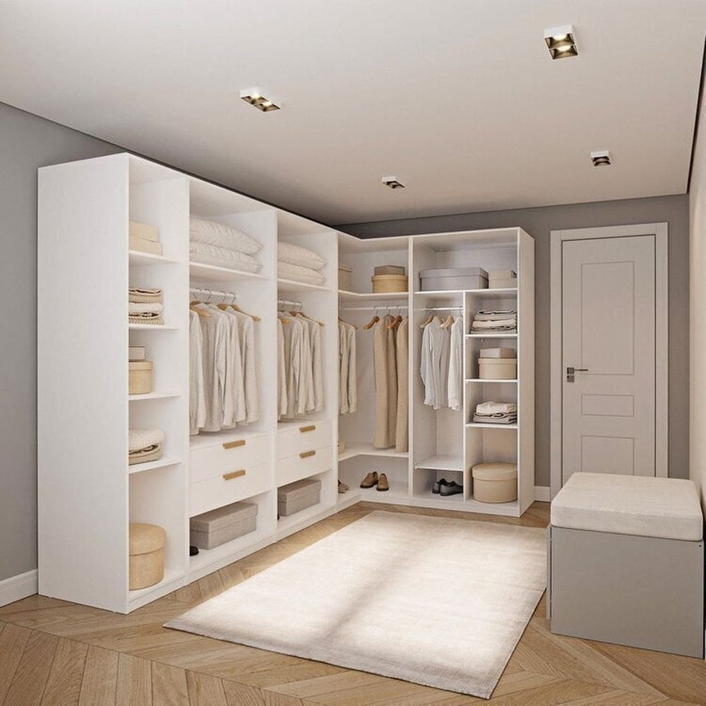Guarda-Roupa Modulado de Canto 5 Peças sem Portas Jade CabeCasa MadeiraMadeira Branco Fosco