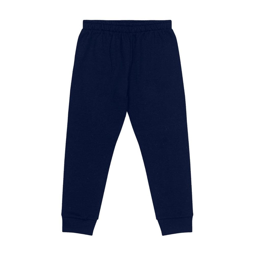 Calça Moletom Flanelado com Punho Infantil Unissex Azul Marinho Kyly