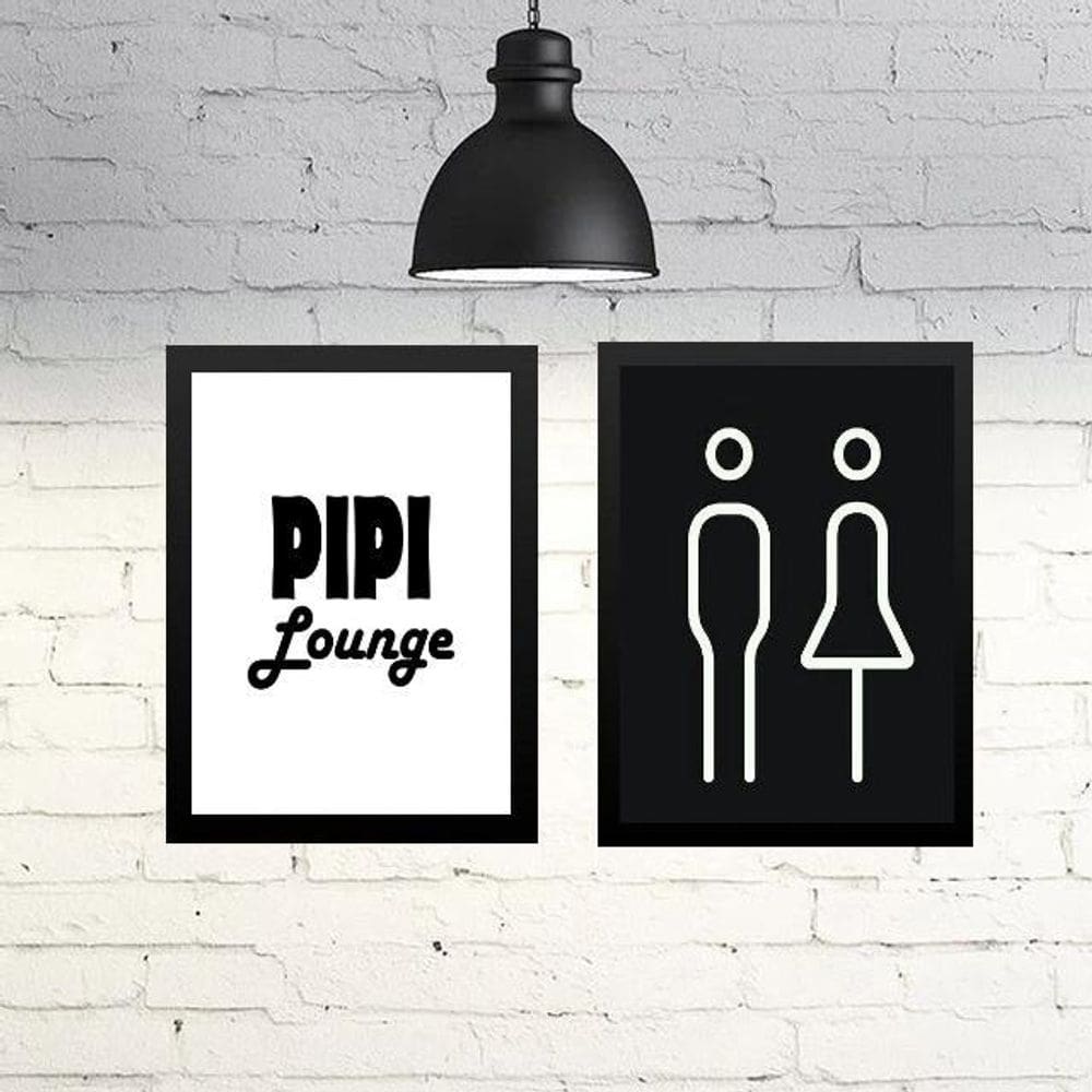 Kit 2 Quadros Banheiro Unissex - Pipi Lounge 24X18Cm - Vidro