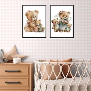 Kit 2 Quadros Quarto Bebê Ursinha Vintage 45X34Cm - Vidro