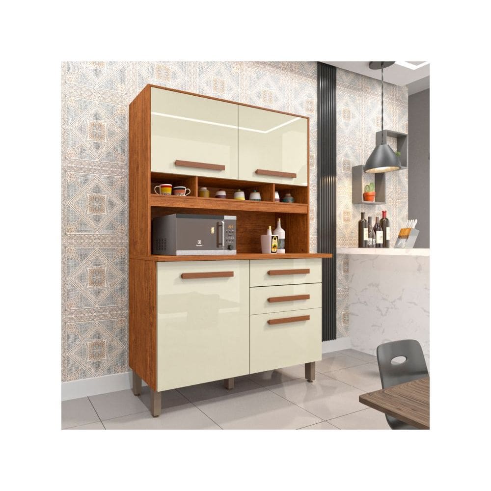 Kit de Cozinha Sofia 4 Portas 2 Gavetas - Cinamomo/Off White