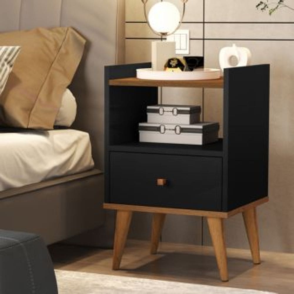 Mesa de Cabeceira com Gaveta Classic Preto Freijó