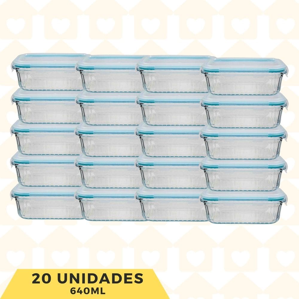 Kit 20 Pote Vidro Hemértico 640ML 4 Travas Vidro Resistente