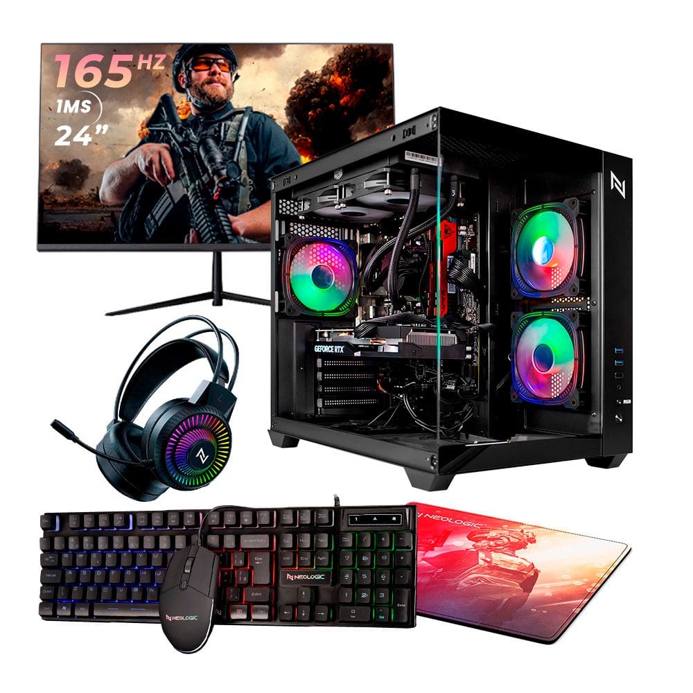Kit - Pc Gamer Amd Ryzen 5 5600G 16Gb (Radeon Vega 7 Integrado) Ssd 480Gb M.2 500W 80 Plus + Monitor 24 165Hz, By Italo Canella Nli86348