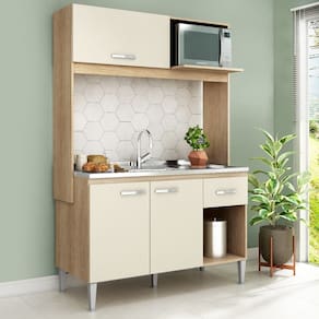 Cozinha Compacta Sarah C/T 123cm C/Nicho P/Micro Cc14-Carvalho/Champagne